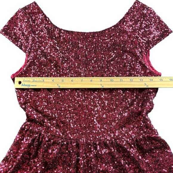 Speechless Sequined Skater Dress Sze 7 Burgundy Red Open Back Formal Event Flare - Picture 12 of 14